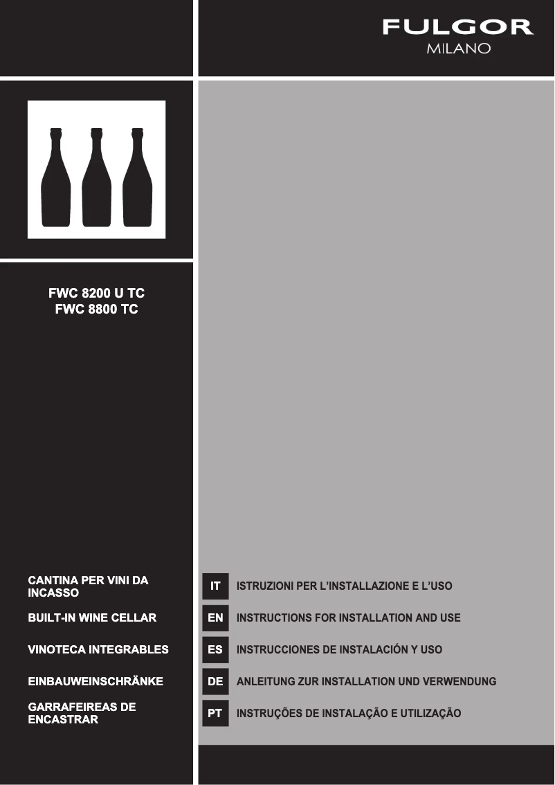 Page 1 de la notice Guide d'installation Fulgor Milano FWC 8800 TC BKX