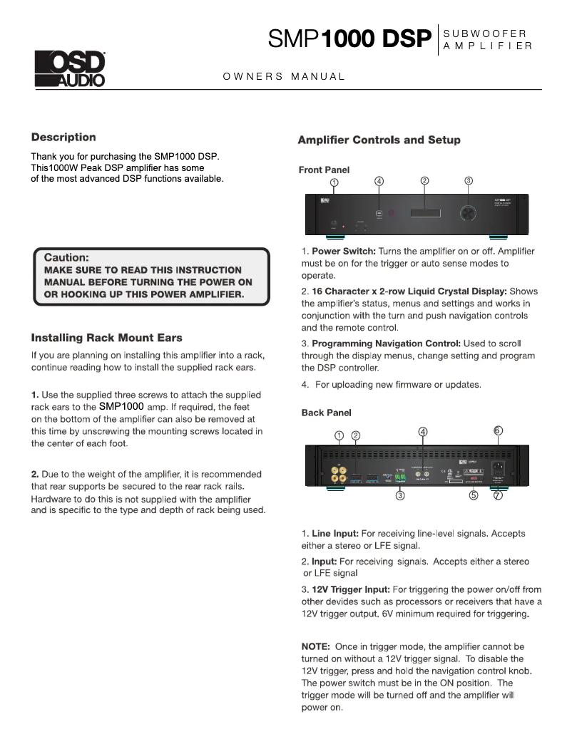 Page 1 de la notice Manuel utilisateur OSD Audio SMP1000 DSP