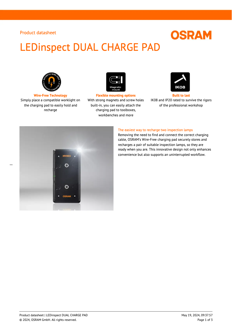Page n°1 - Fiche technique Osram LEDinspect DUAL CHARGE PAD