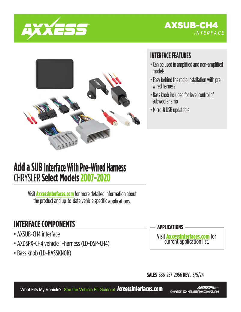 Page 1 de la notice Fiche technique AXESS AXSUB-CH4
