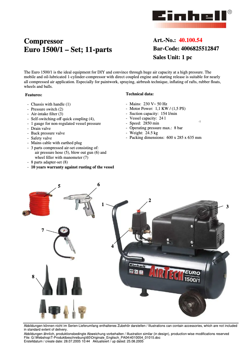 Image de la première page du manuel de l'appareil EURO 1500/1