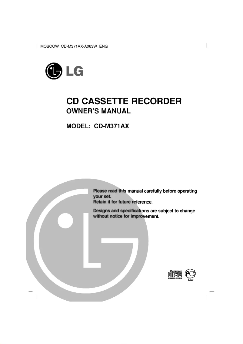 Page 1 de la notice Manuel utilisateur LG CD-M371AX