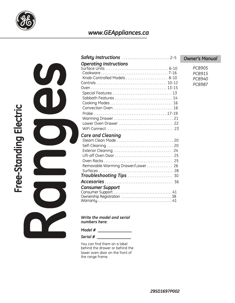 Page 1 of the manual User Manual GE PCB987DMWW