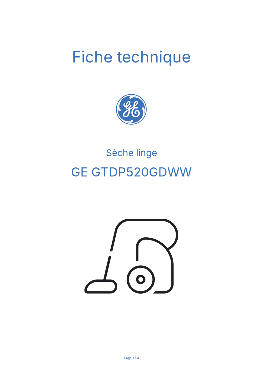 Page n°1 - Fiche technique GE GTDP520GDWW
