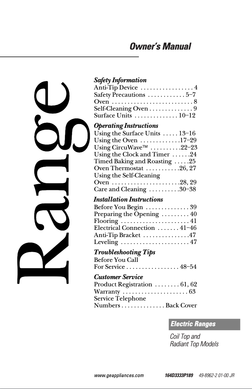 Page n°1 - Manuel d'utilisation et d'entretien GE JBS23BBAD