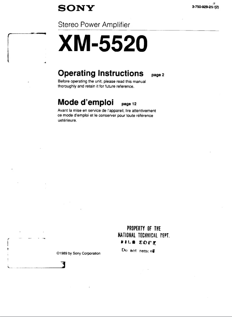 Image de la première page du manuel de l'appareil XM-5520