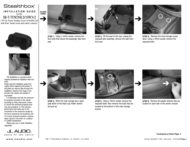 Page 1 de la notice Manuel utilisateur JL Audio Stealthbox SB-T-TUNCNSL2/10W3v3