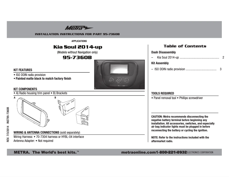 Page n°1 - Manuel utilisateur Metra 95-7360B