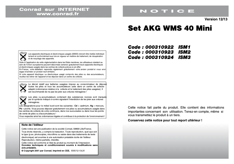 Page n°1 - Manuel utilisateur AKG WMS 40 mini