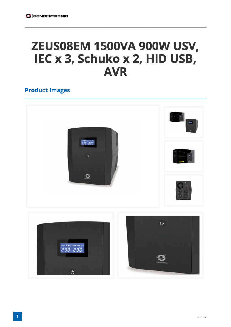 Page 1 de la notice Fiche technique Conceptronic ZEUS08