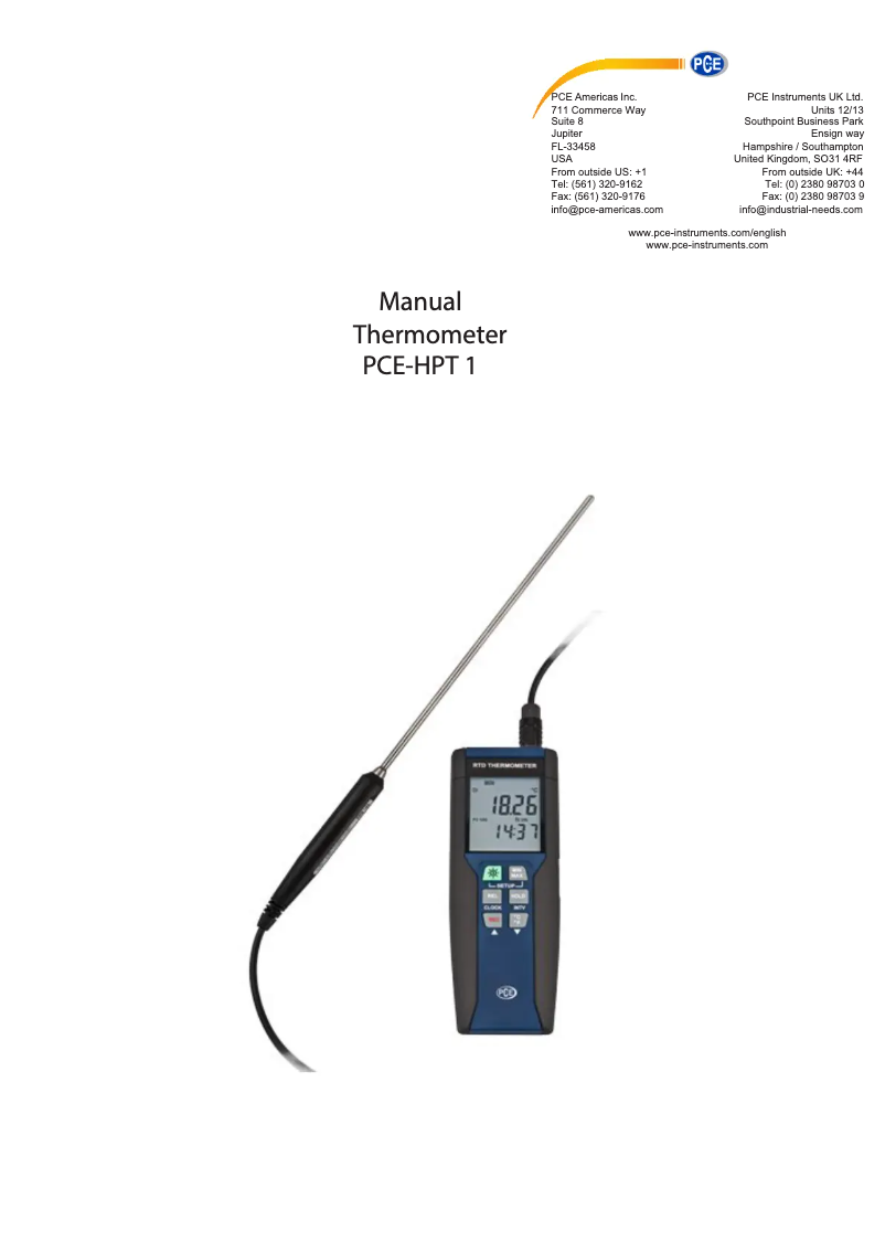 Page n°1 - Manuel utilisateur PCE Instruments PCE-HPT 1