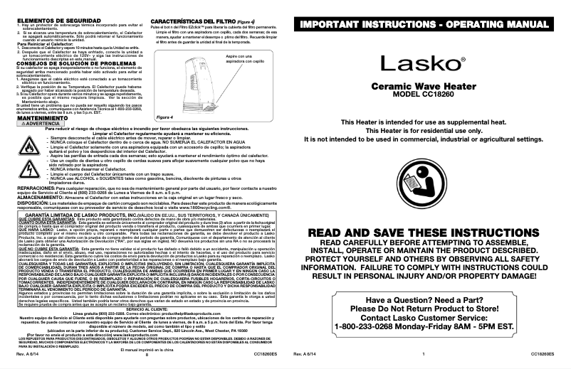 Page 1 de la notice Manuel utilisateur Lasko Ceramic Wave CC18260