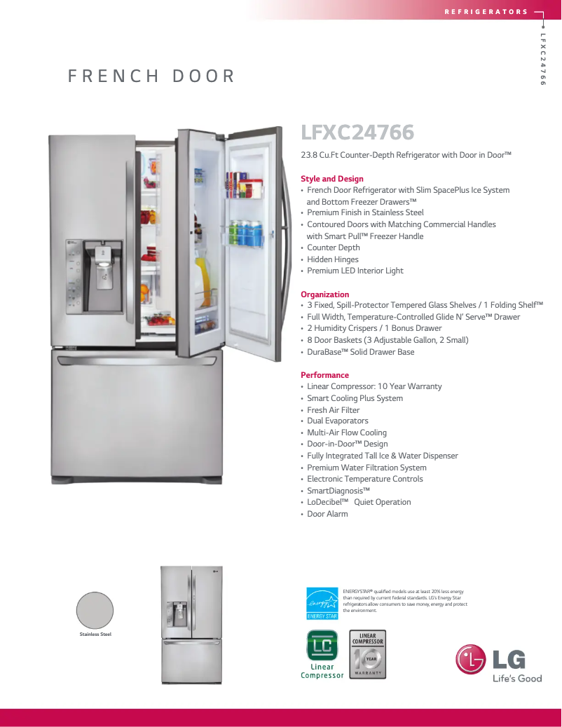 Page 1 de la notice Fiche technique LG LFXC24766S