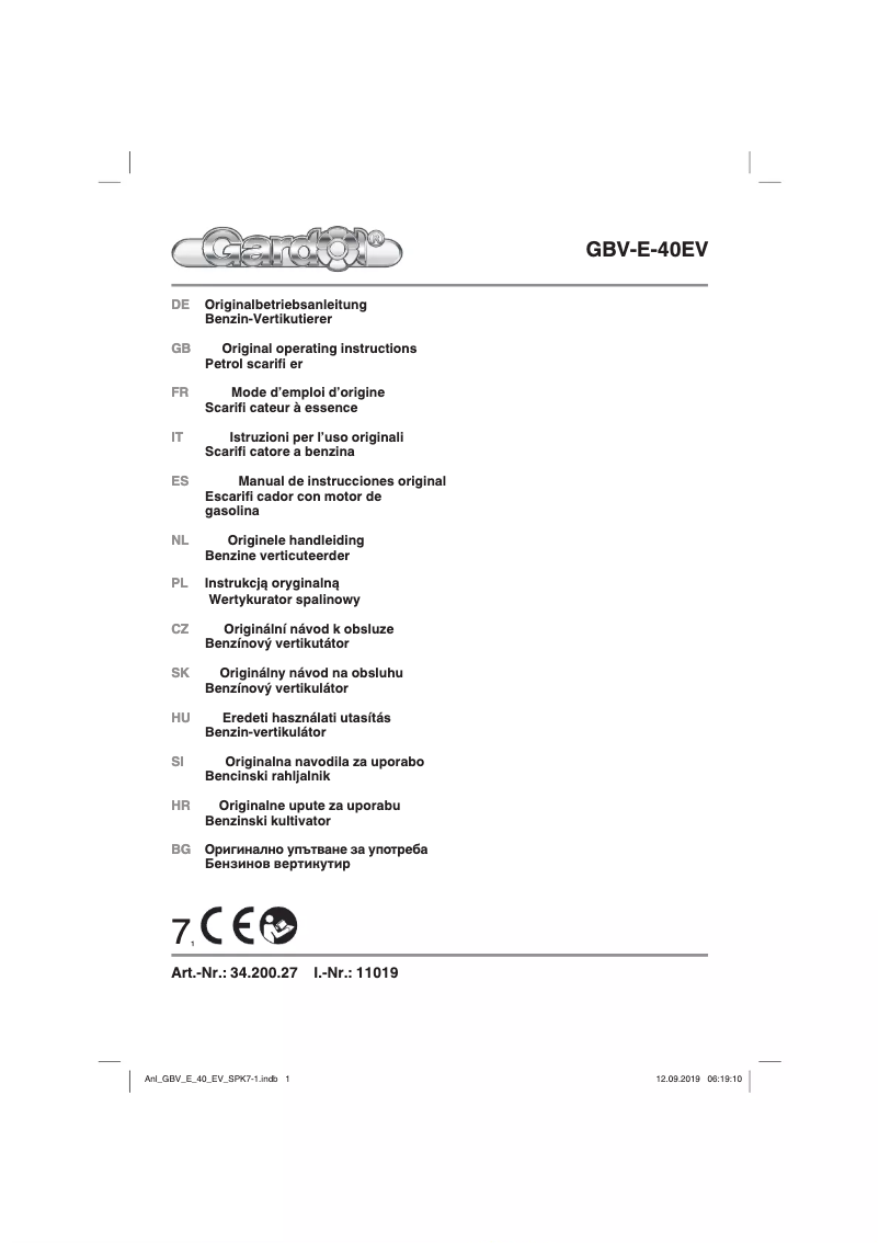 Page n°1 - Manuel utilisateur Gardol GBV-E-40EV