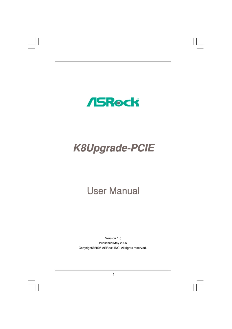Page n°1 - Manuel utilisateur Asrock K8Upgrade-PCIE