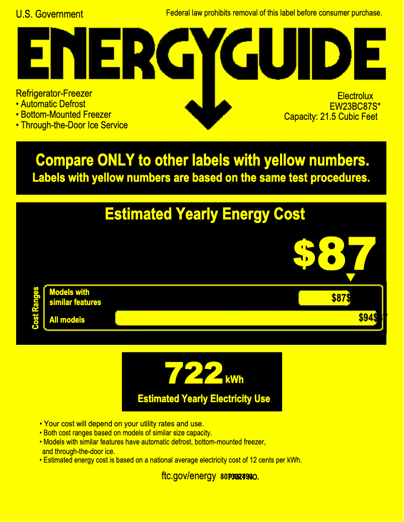 Page n°1 - Label énergétique Electrolux EW23BC87SS