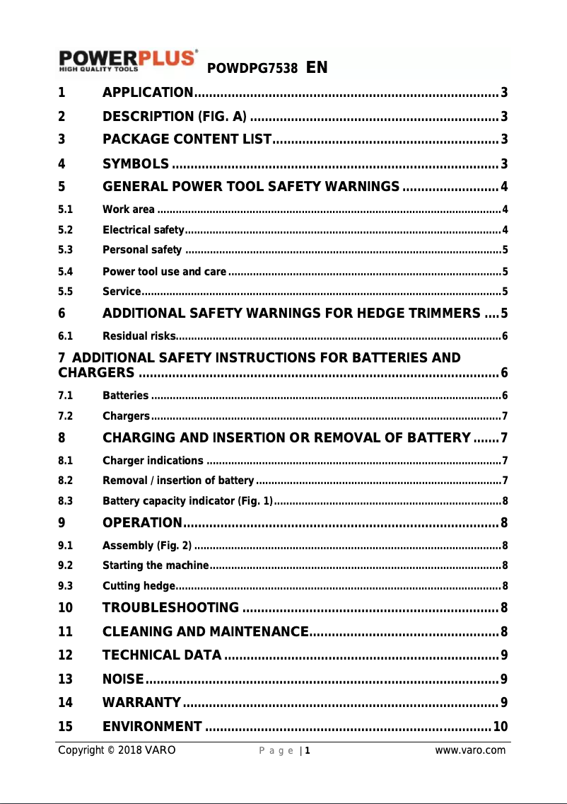 Page n°1 - Manuel utilisateur Powerpeak POWDPG7538