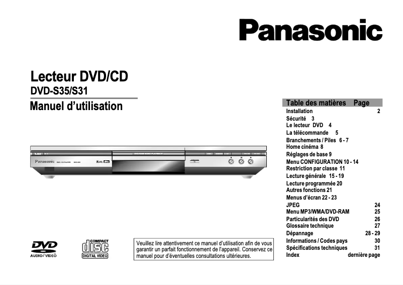 Página 1 del manual Manual de usuario Panasonic DVD-S31