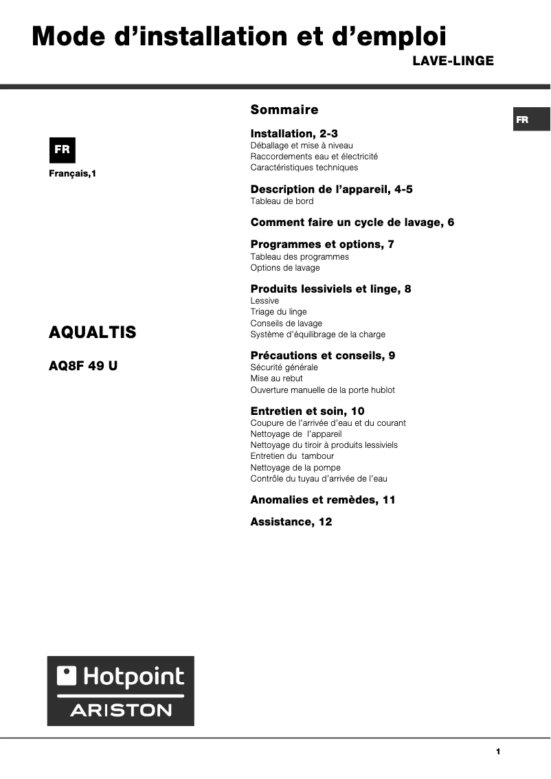 Image de la première page du manuel de l'appareil AQ8F 49 U FR