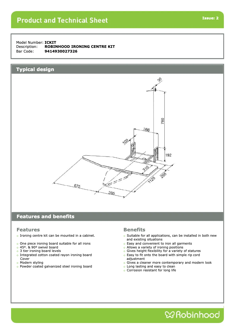 Página 1 del manual Ficha técnica Robinhood ICKIT