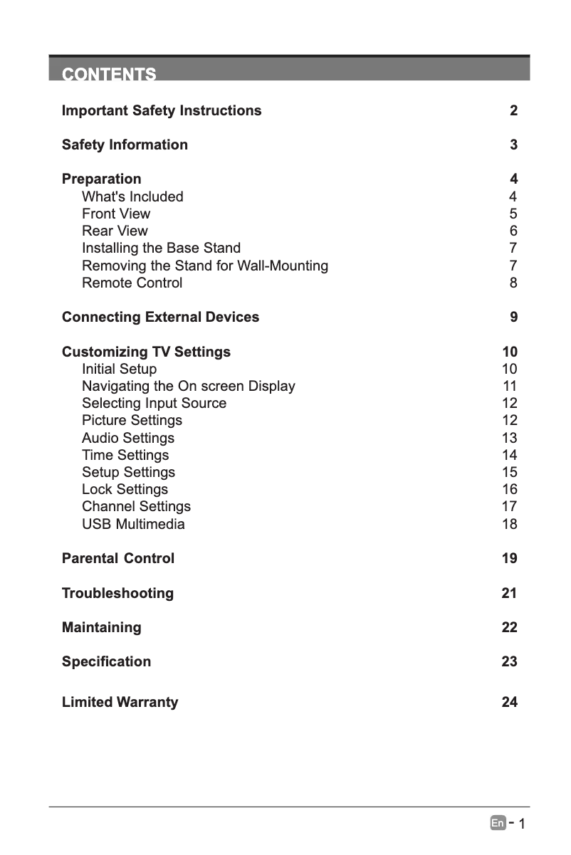 Page 1 de la notice Manuel utilisateur Seiki SE55UE