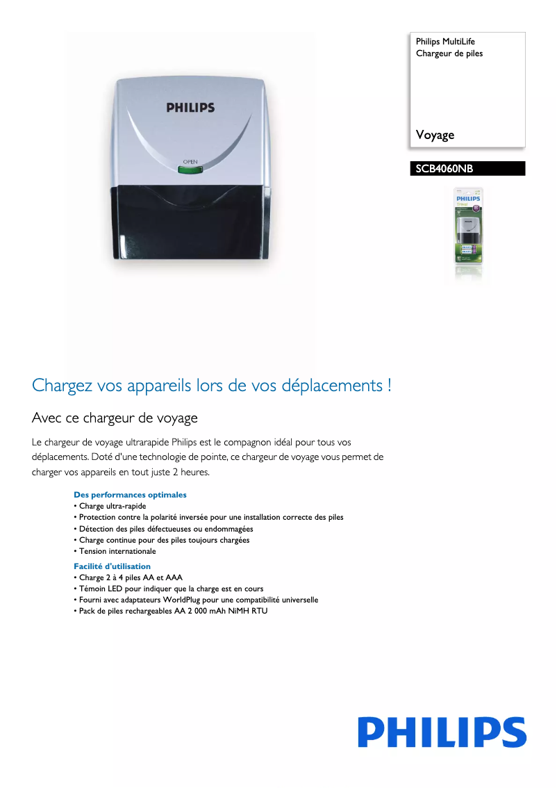 Page n°1 - Fiche technique Philips MultiLife SCB4060NB