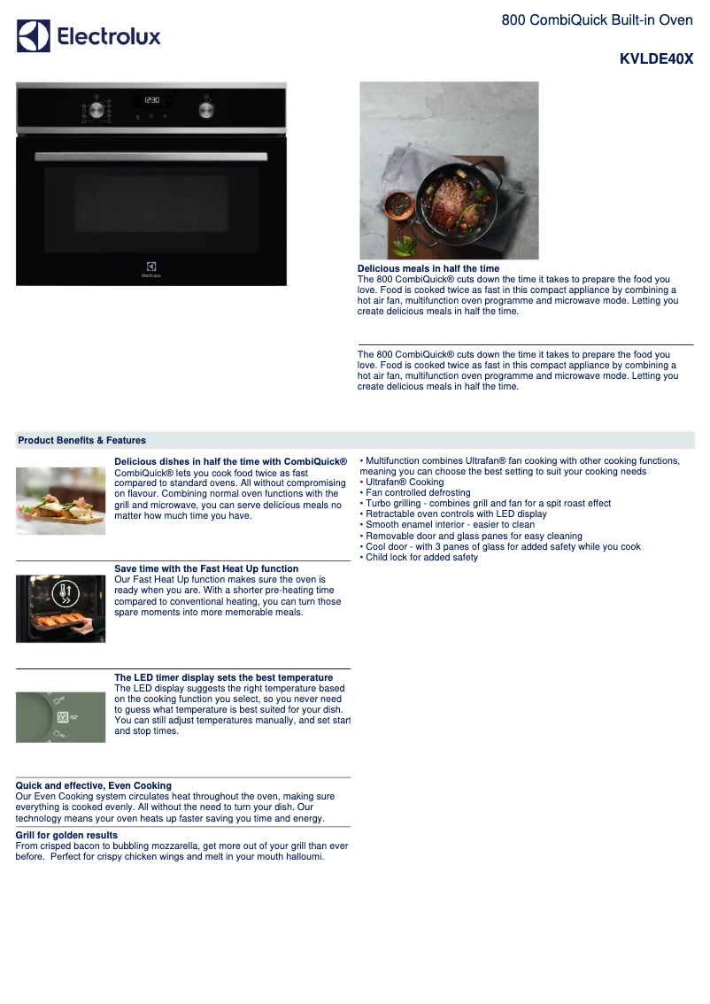 Page 1 de la notice Fiche technique Electrolux KVLDE40X