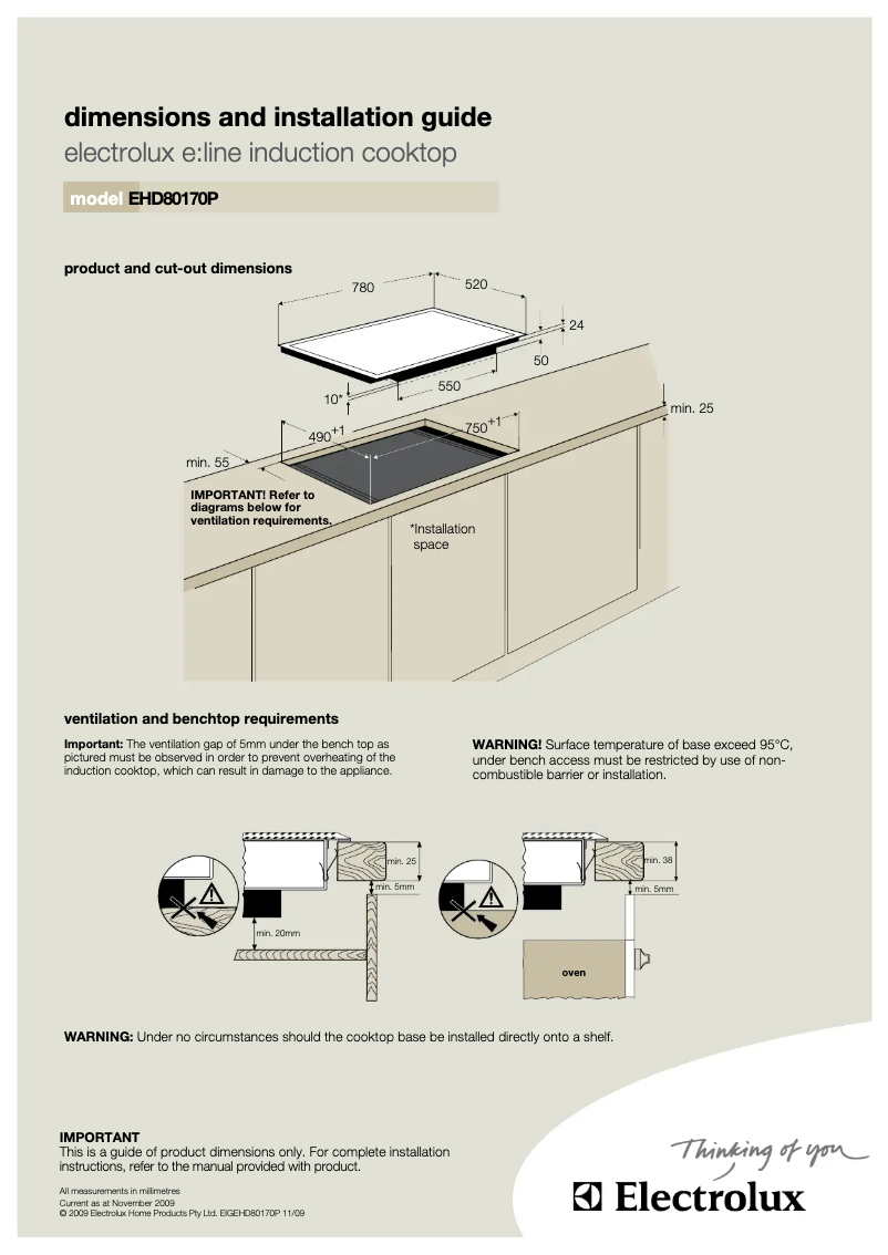 Page 1 de la notice Guide d'installation Electrolux EHD80170P
