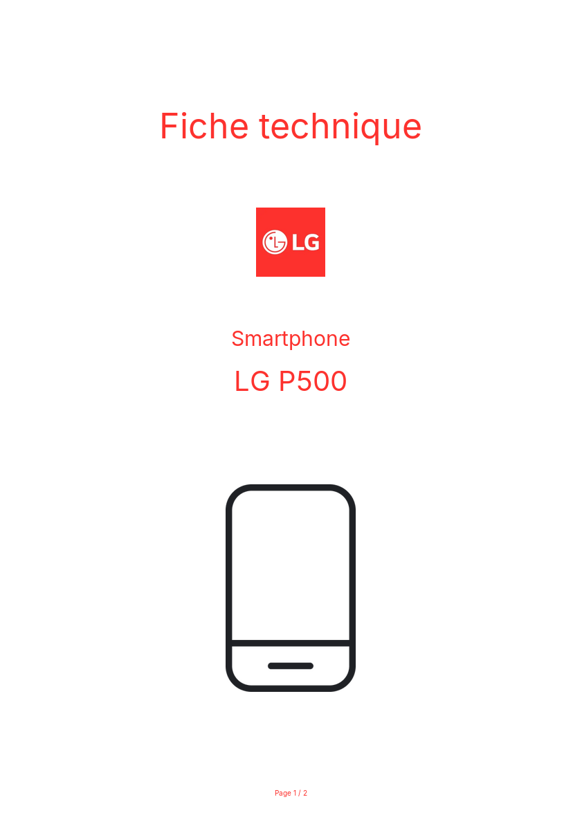 Page n°1 - Fiche technique LG P500