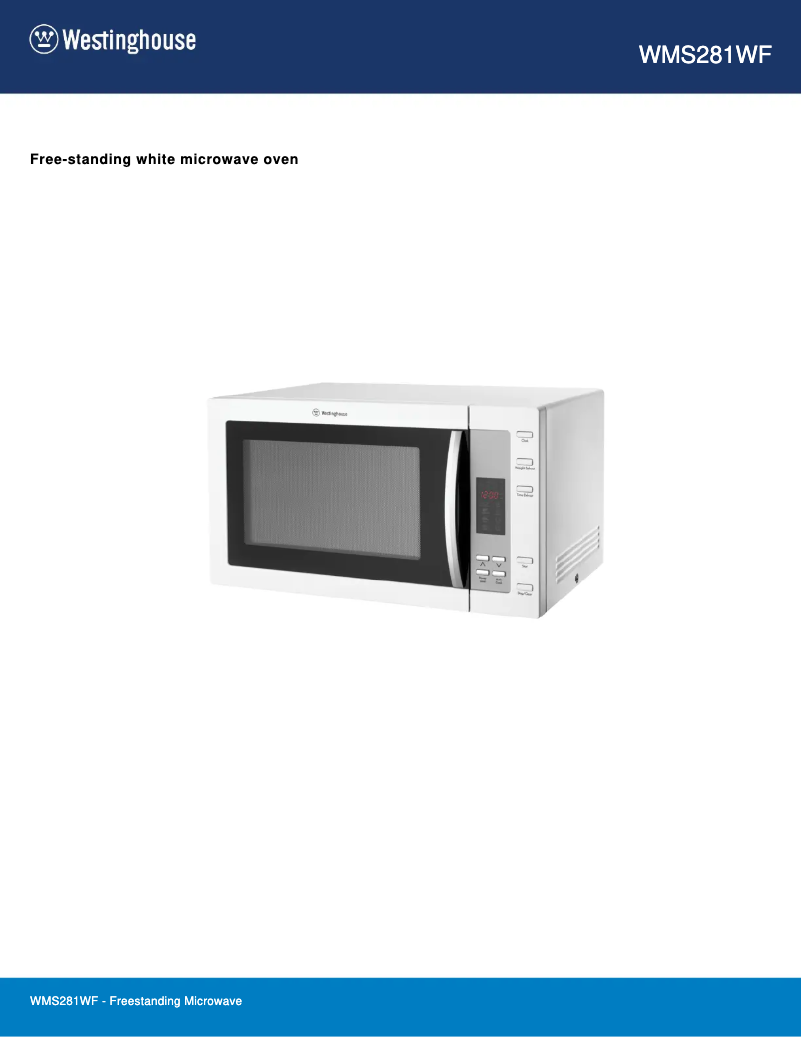 Page 1 de la notice Fiche technique Westinghouse WMS281WF