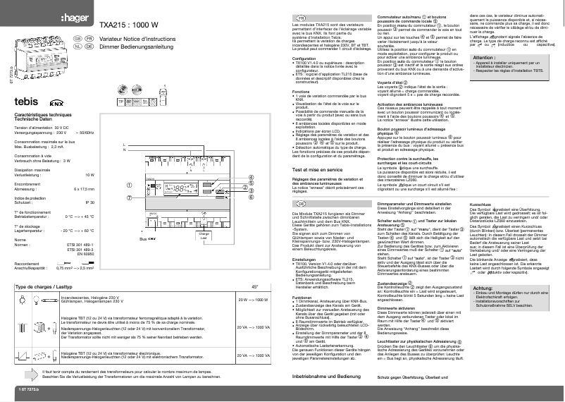 Page n°1 - Manuel utilisateur Hager TXA215