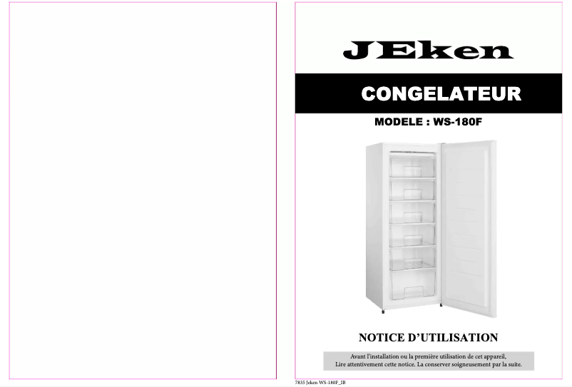 Page 1 de la notice Manuel utilisateur Jeken WS-180F