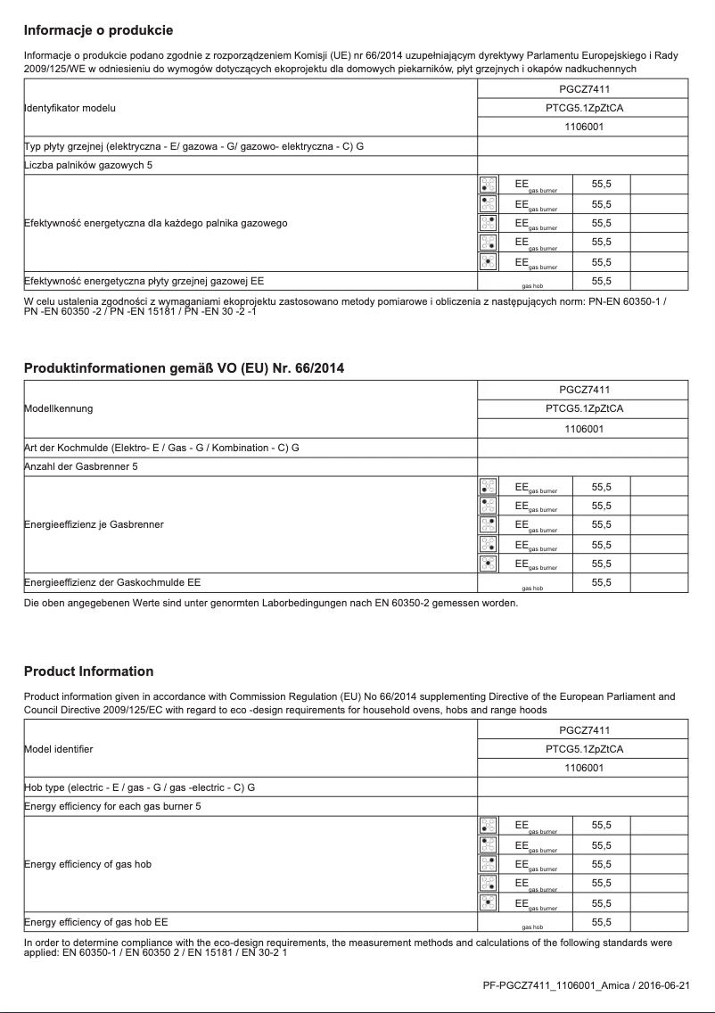 Page 1 de la notice Manuel utilisateur Amica PGCZ7411