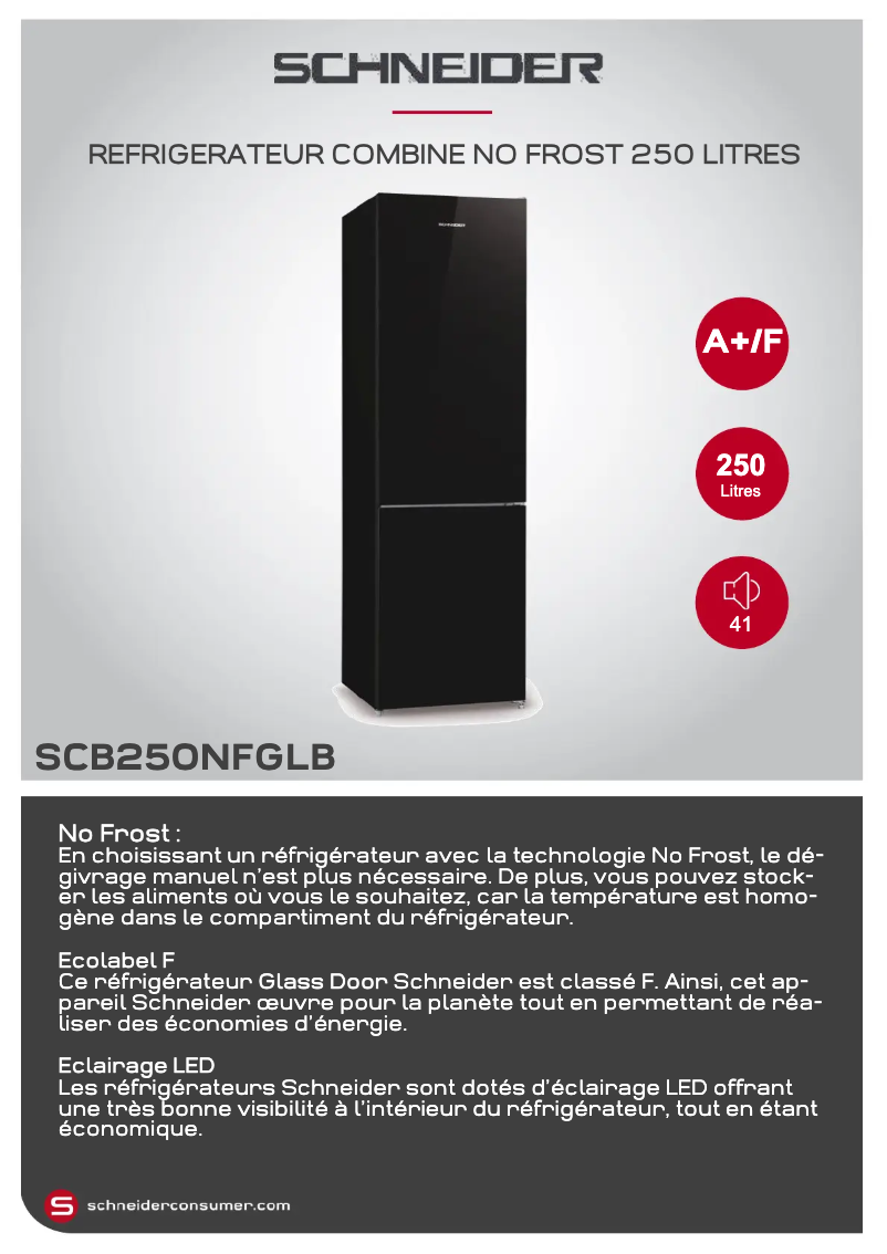 Page 1 de la notice Fiche technique Schneider SCB250NFGLB