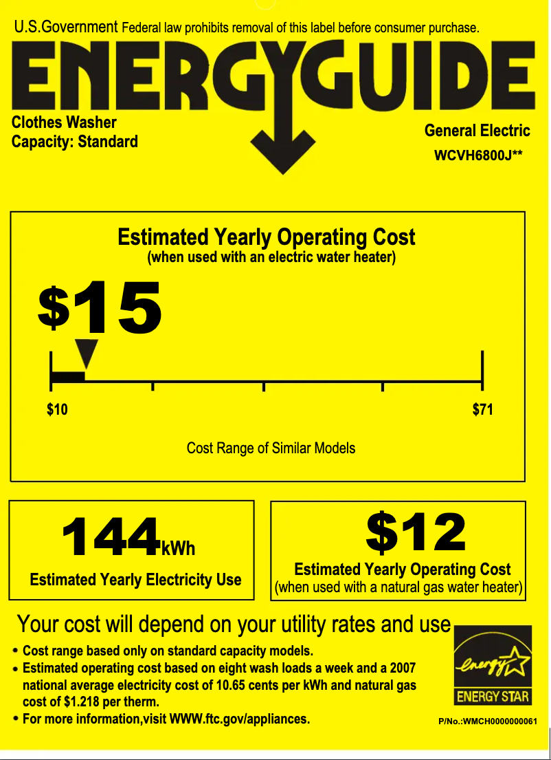 Página 1 del manual Etiqueta energética GE WCVH6800JMV