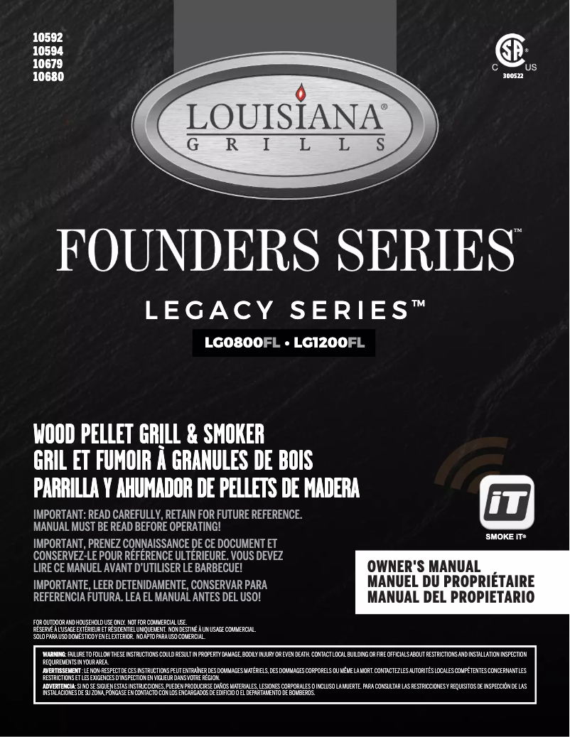 Page 1 de la notice Manuel utilisateur Louisiana Grills 10594