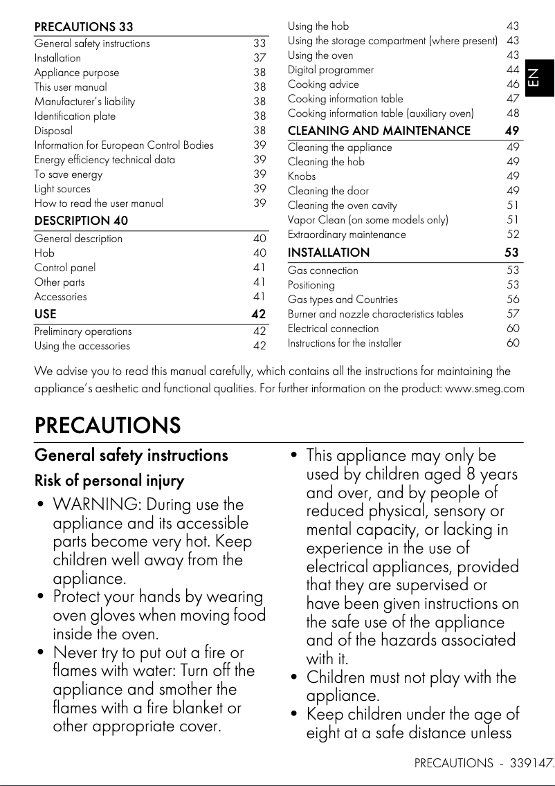 Page 1 de la notice Manuel utilisateur Smeg C6GMX2