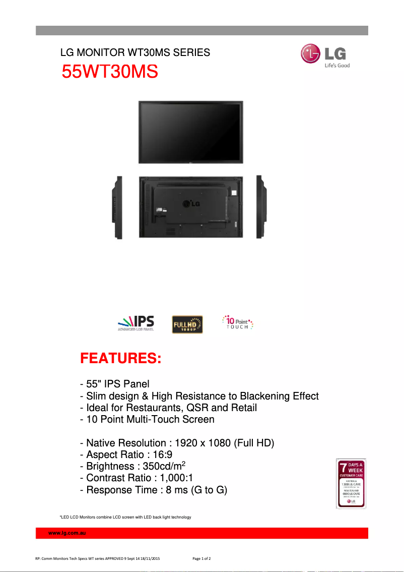 Página 1 del manual Ficha técnica LG 55WT30MS-B