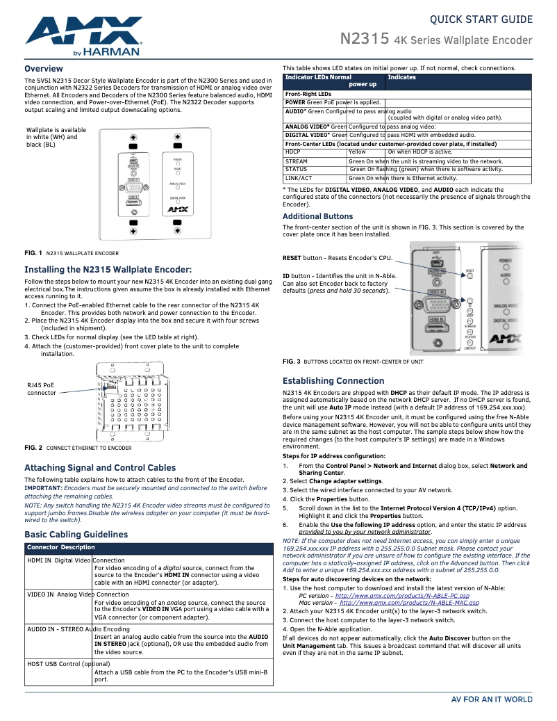 Page 1 de la notice Manuel utilisateur AMX NMX-ENC-N2315-WP