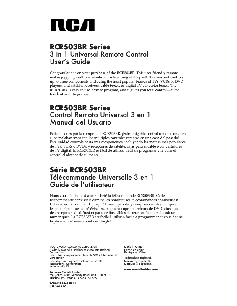 Page 1 de la notice Manuel utilisateur RCA RCR503BR