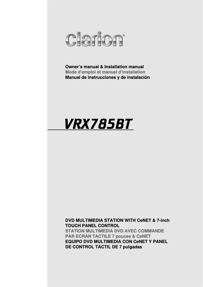 Page n°1 - Manuel utilisateur Clarion VRX785BT