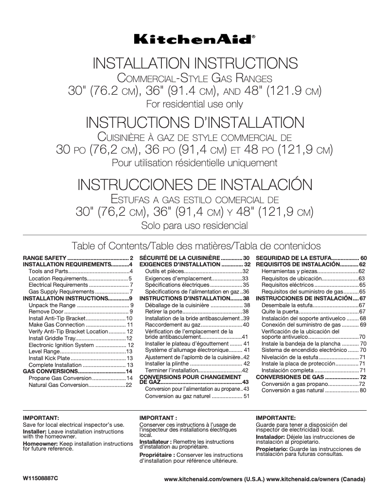 Page 1 de la notice Guide d'installation KitchenAid KFGC558JBK