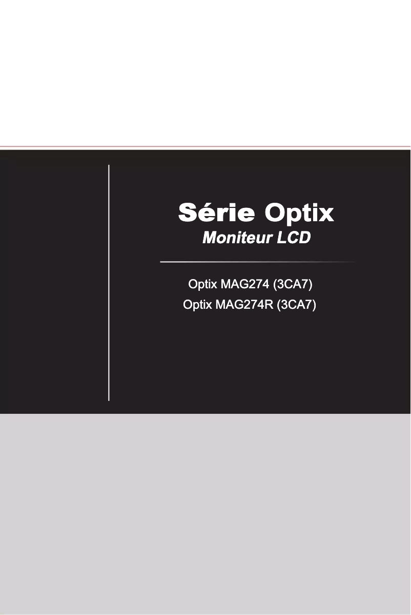Page 1 de la notice Manuel utilisateur MSI Optix MAG274