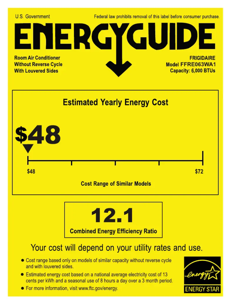 Page n°1 - Label énergétique Frigidaire FFRE063WA1