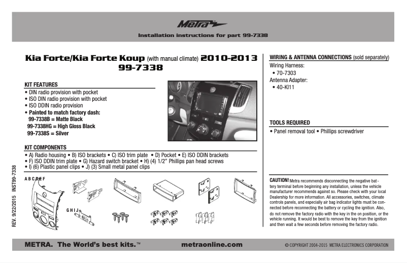 Page n°1 - Guide d'installation Metra 99-7338