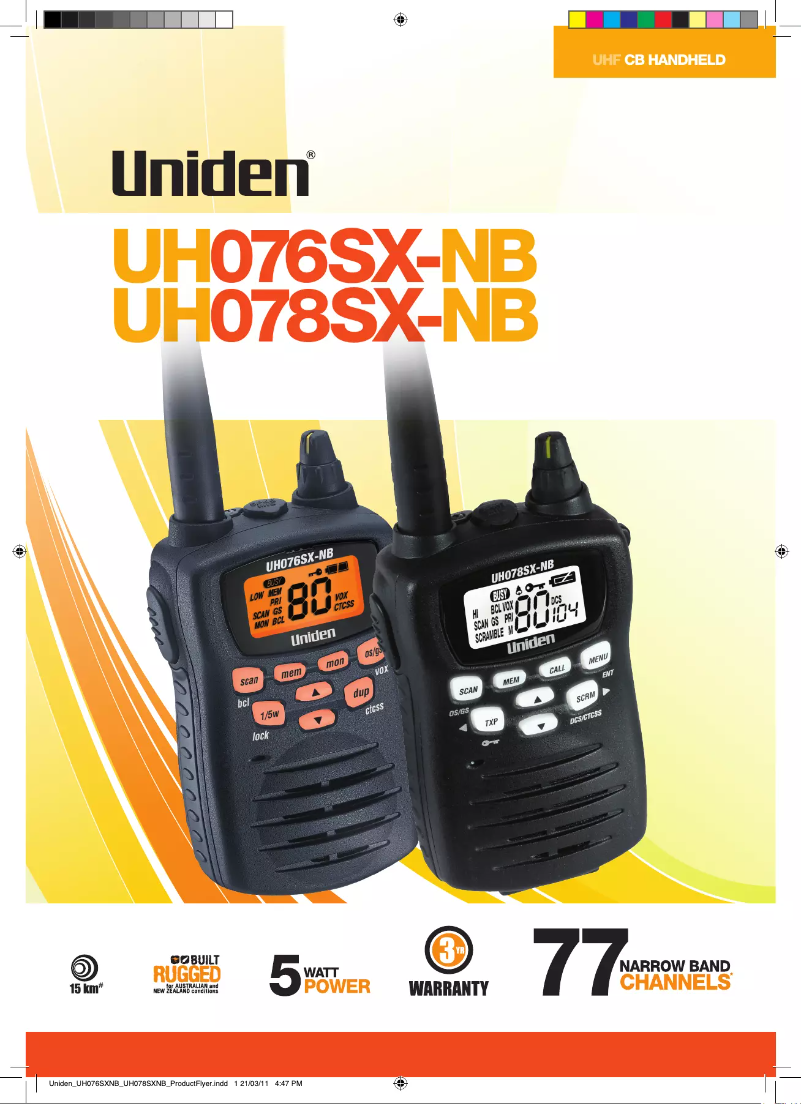 Page 1 de la notice Brochure Uniden UH078SX-NB