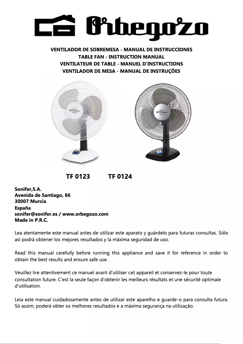 Page n°1 - Manuel utilisateur Orbegozo TF 0123