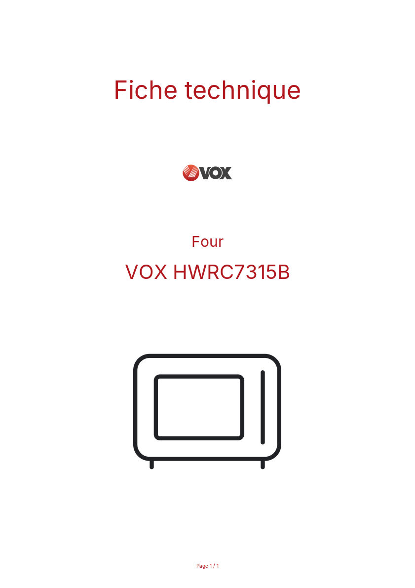 Page n°1 - Fiche technique VOX HWRC7315B