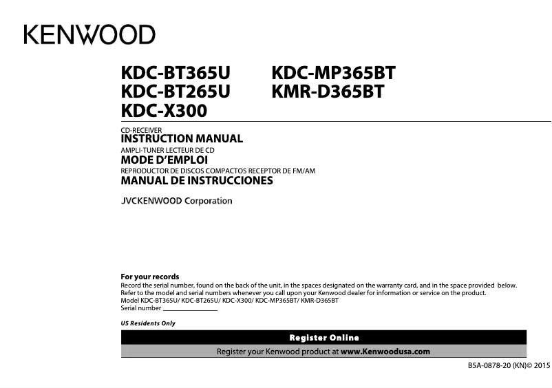 Page n°1 - Manuel utilisateur Kenwood KDC-BT265U