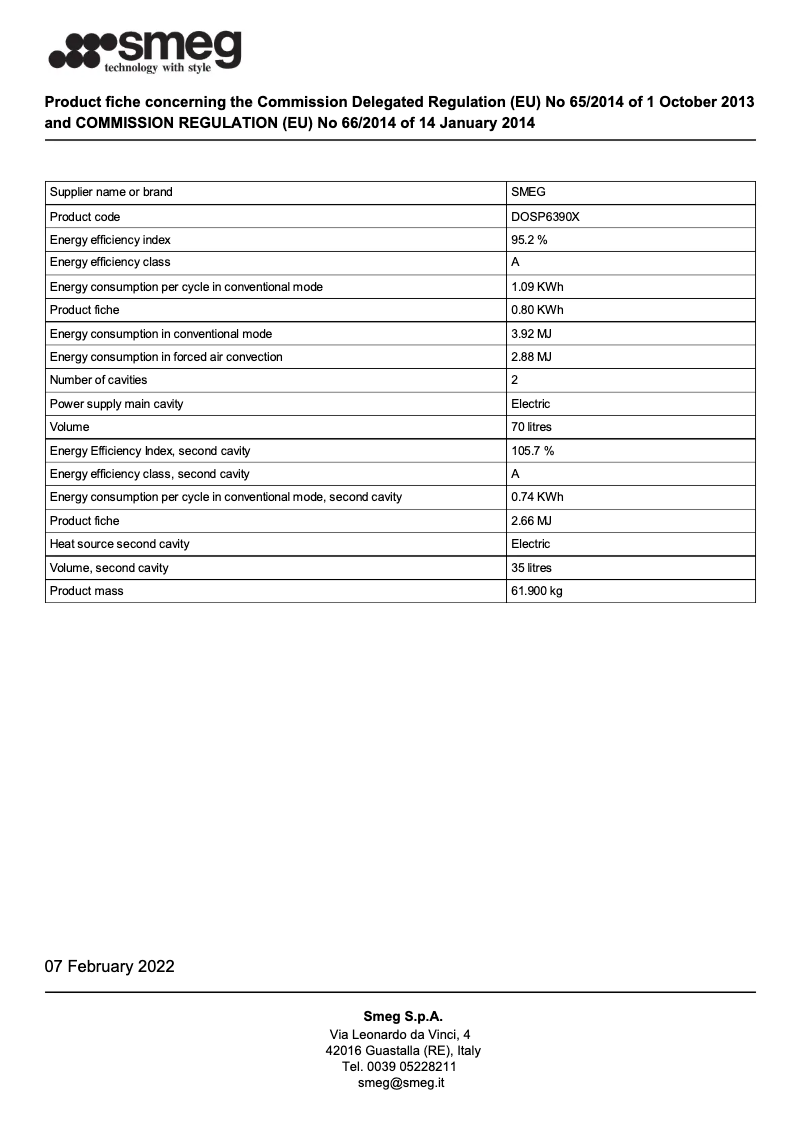 Page 1 de la notice Brochure Smeg DOSP6390X